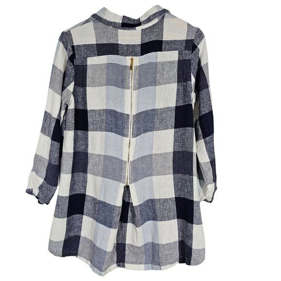Soft Surroundings Plaid Blouse Button Up Zip Back Carreaux Linen‎ Blend #2BU60 M - Picture 4 of 12